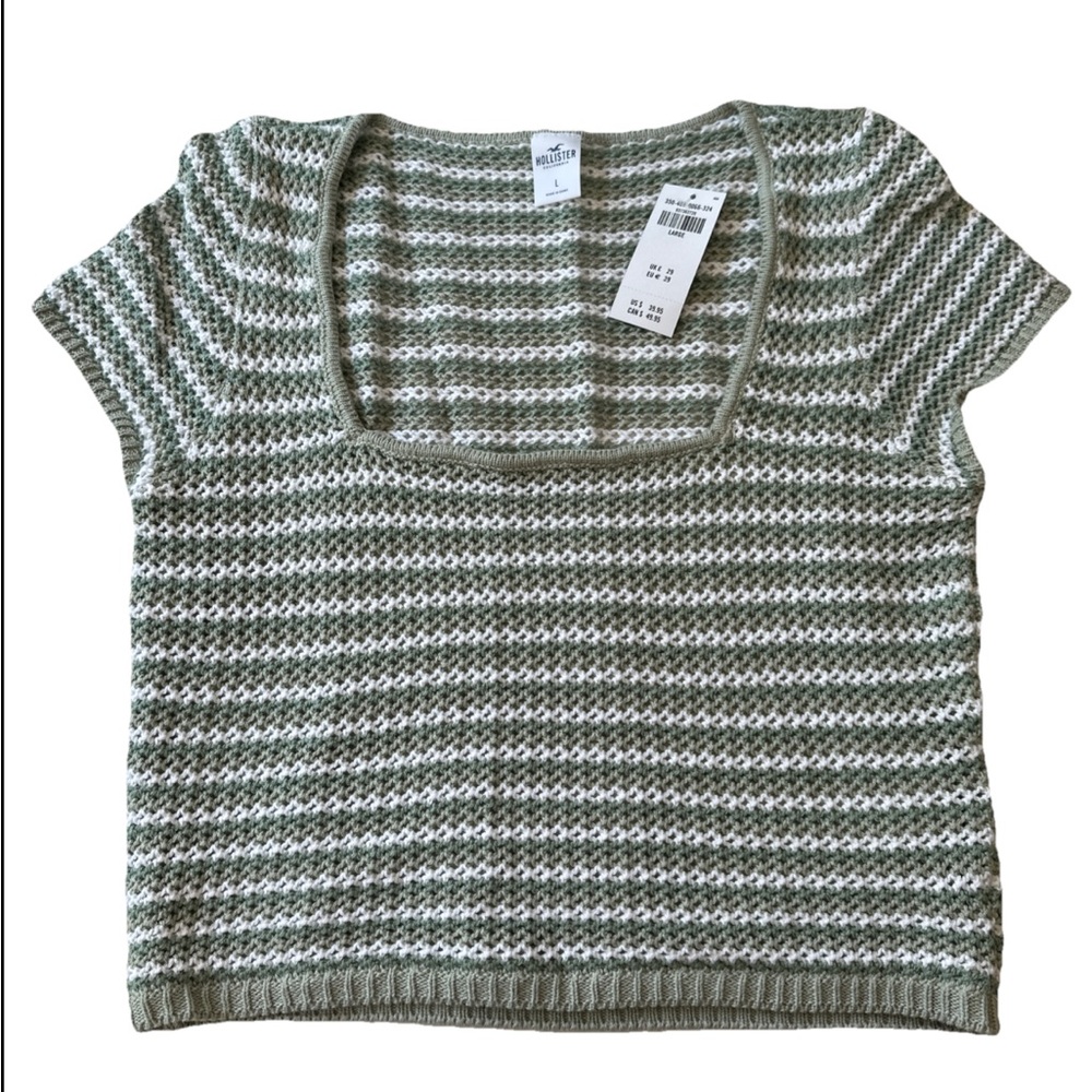 Hollister Green and White Knit Top